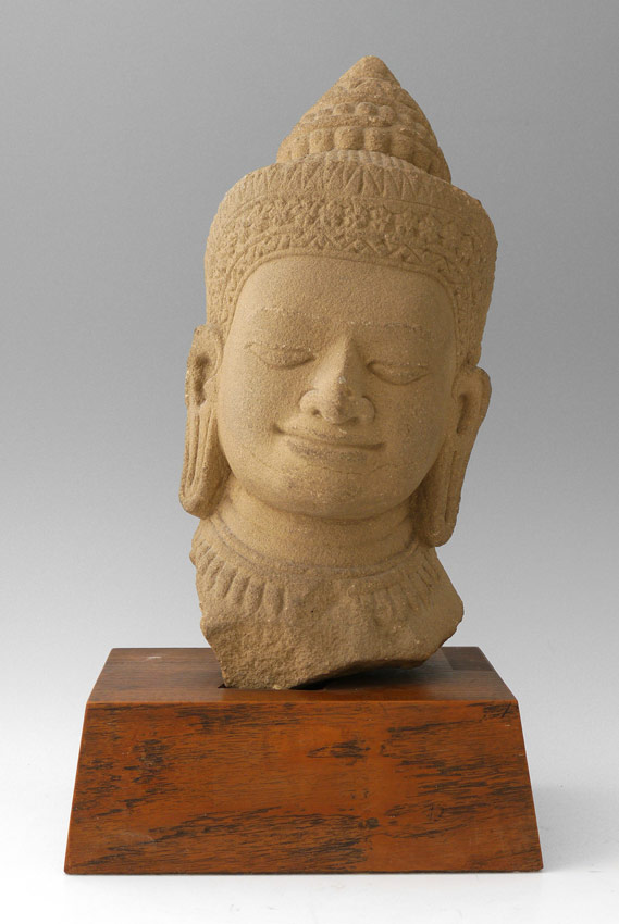 Appraisal: KHMER CARVED SANDSTONE HEAD OF BUDDHA Lopburi period circa th