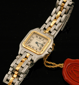 Appraisal: A Ladies Cartier Panther wristwatch Recent Quartz movement off white