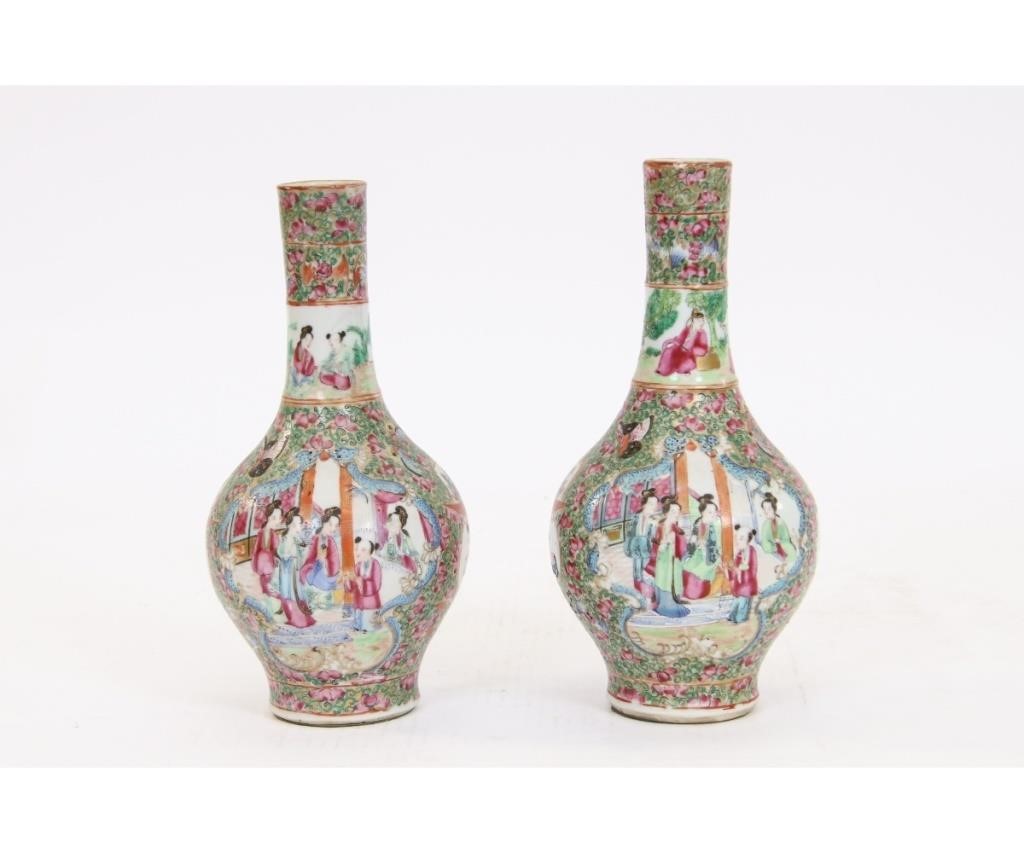 Appraisal: Pair of Rose Medallion water bottle vases circa Both h