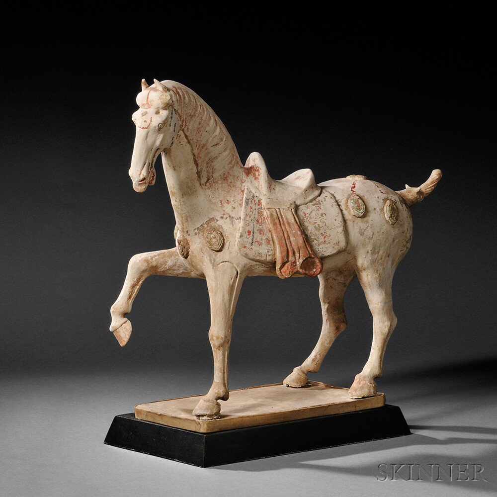 Appraisal: Pottery Caparisoned Horse China Tang dynasty-style the horse with one