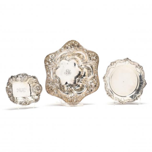 Appraisal: THREE AMERICAN STERLING SILVER DISHES The first an Art Nouveau