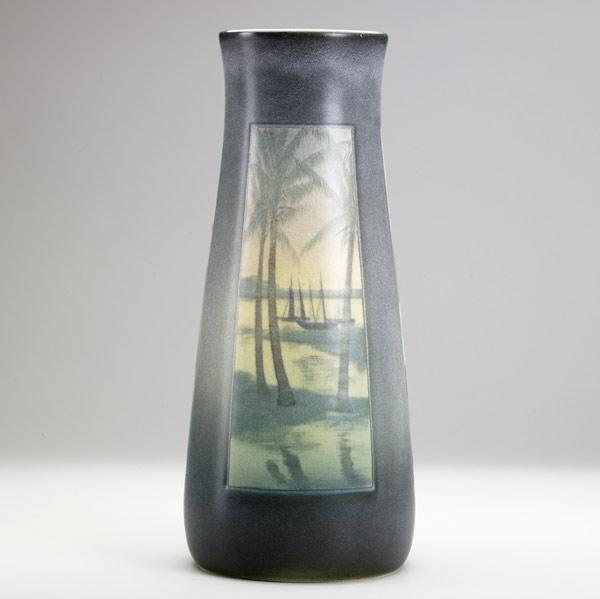 Appraisal: KATARO SHIRAYAMADANIROOKWOODTall Scenic Vellum vase with three landscapes Professional restoration