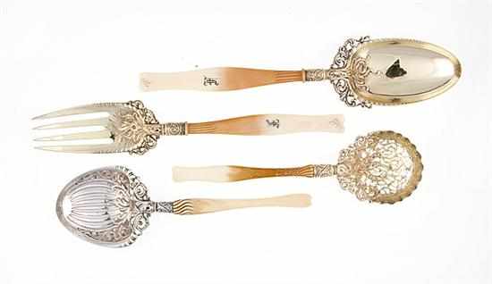 Appraisal: Whiting Ivory pattern sterling salad set jelly spoon and sugar