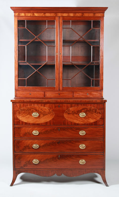 Appraisal: FEDERAL INLAID MAHOGANY SECRETARY BOOKCASE Fitted with three shelves in