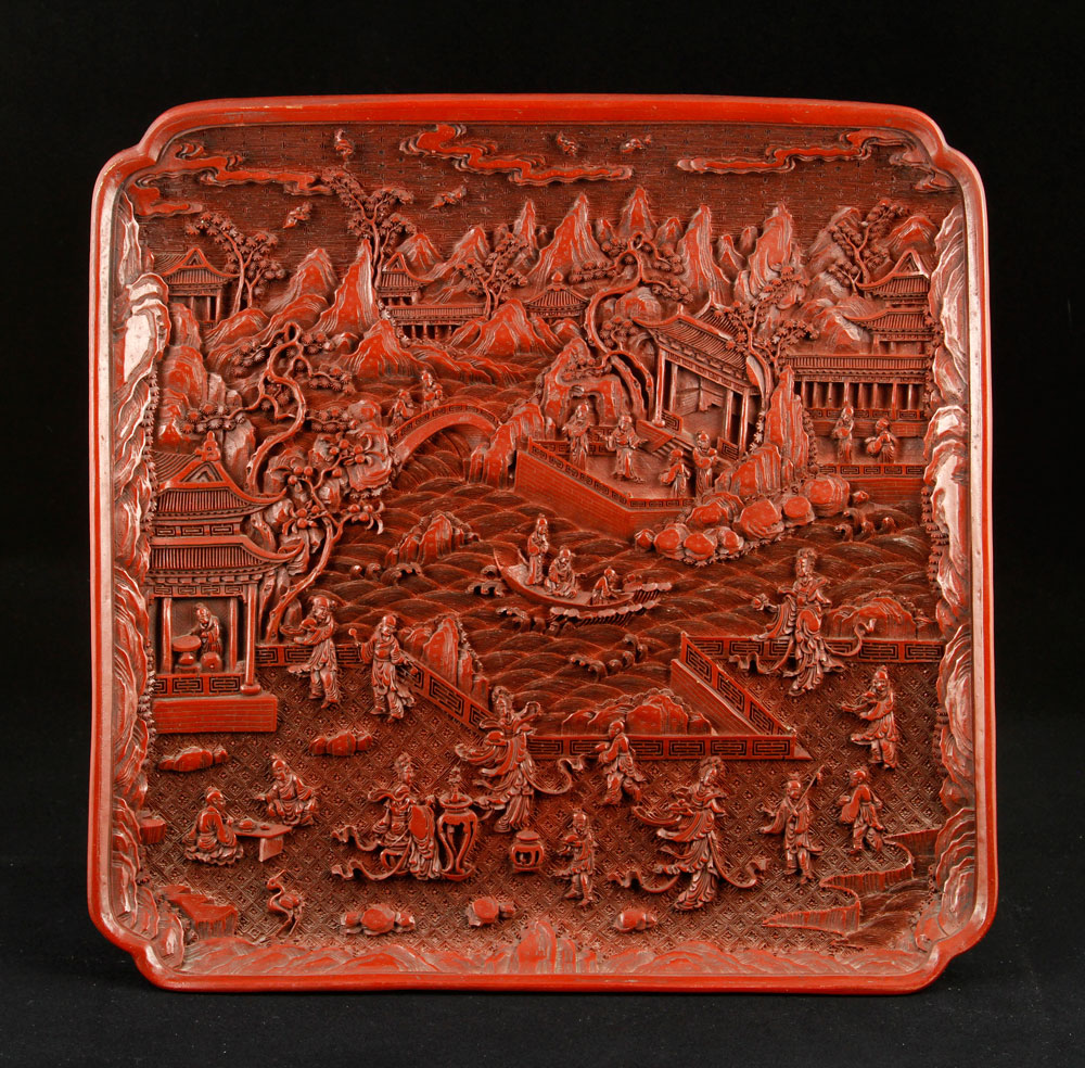 Appraisal: - Chinese Cinnabar Charger Charger China later Qing Dynasty cinnabar