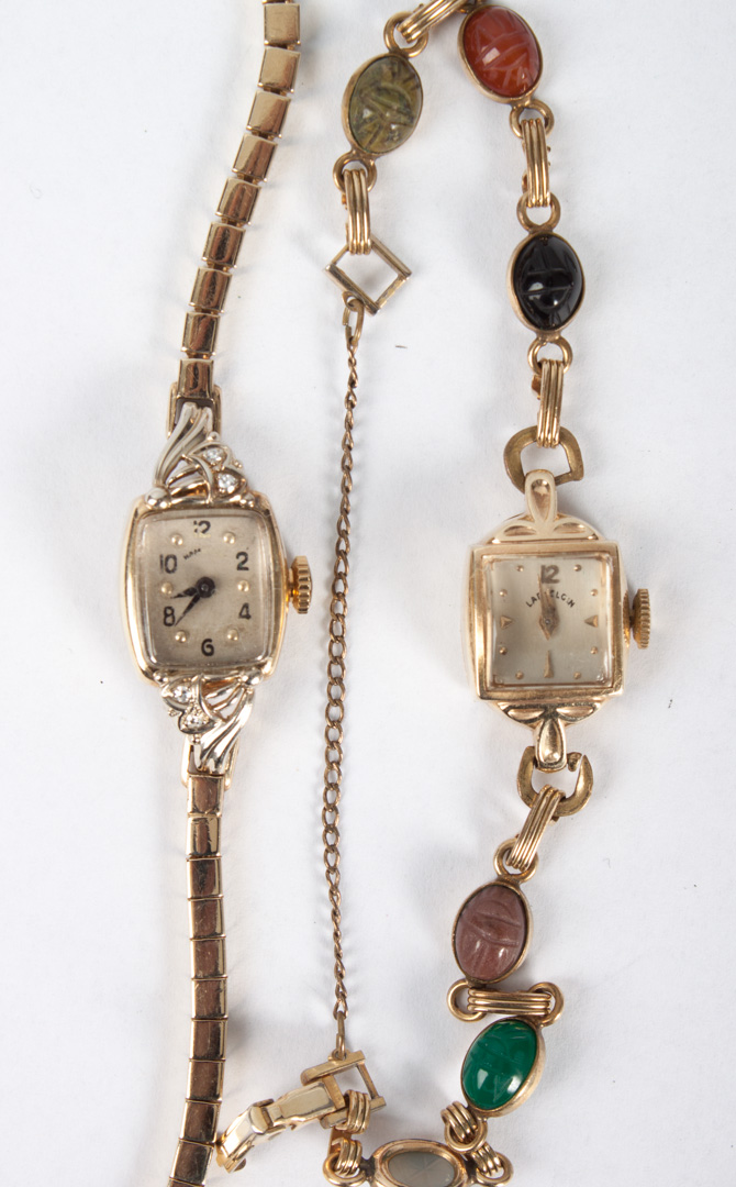 Appraisal: Two lady's K gold watch bracelets comprising Hamilton with K