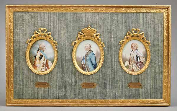 Appraisal: Three French Oval Miniature Portraits on Ivory c depicting the