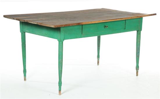 Appraisal: WORK TABLE American mid th century walnut Scrubbed top overhanging