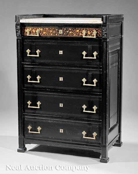 Appraisal: An American Aesthetic Ebonized Marble and Inlaid Bedroom Suite c