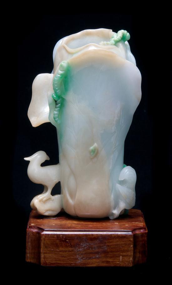 Appraisal: Jade Leaf Form Vase the stone having green white and