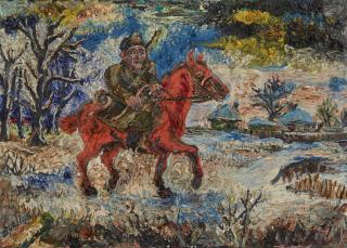 Appraisal: DAVID BURLIUK RUSSIAN - Red Army Soldier oil on canvas