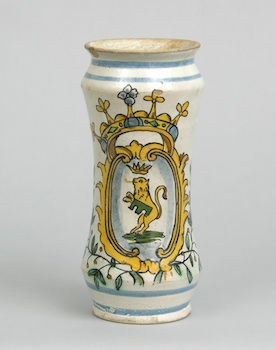 Appraisal: An Italian Majolica Apothecary Jar Albarello A potted earthenware item