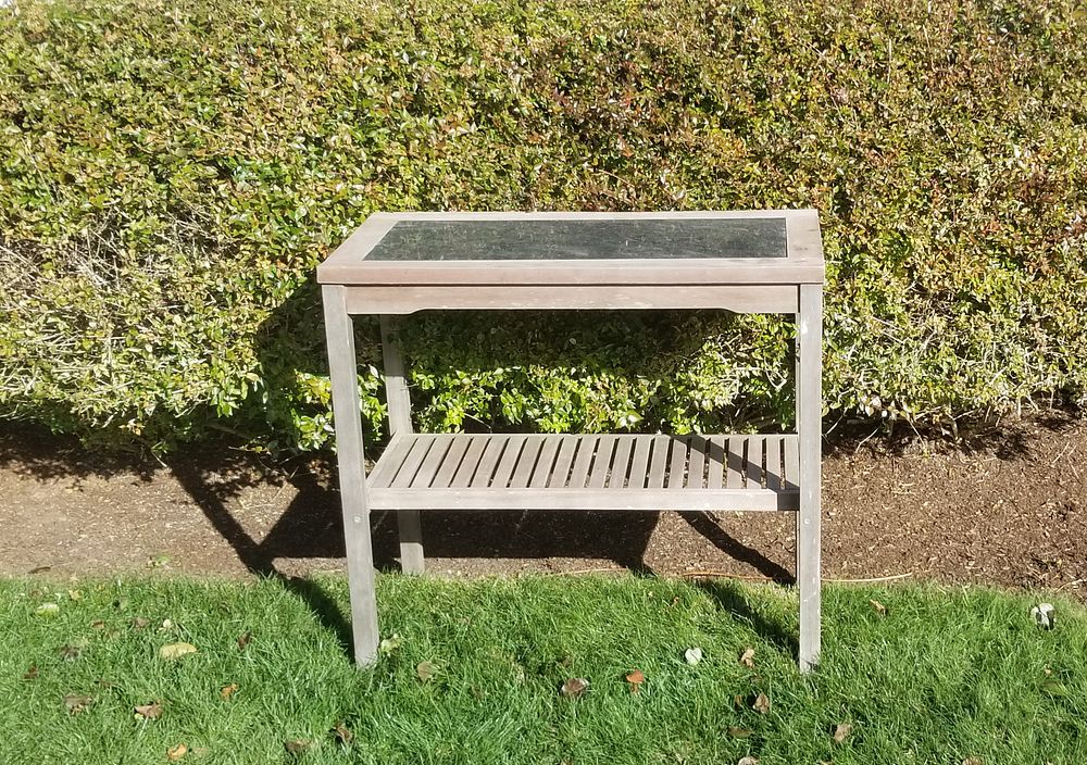 Appraisal: Two-Tier Teak Serving Table with Marble Top Two-Tier Teak Serving