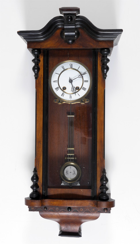 Appraisal: CARVED GERMAN BIEDERMEIER STYLE WALL CLOCK Biedermeier style walnut case