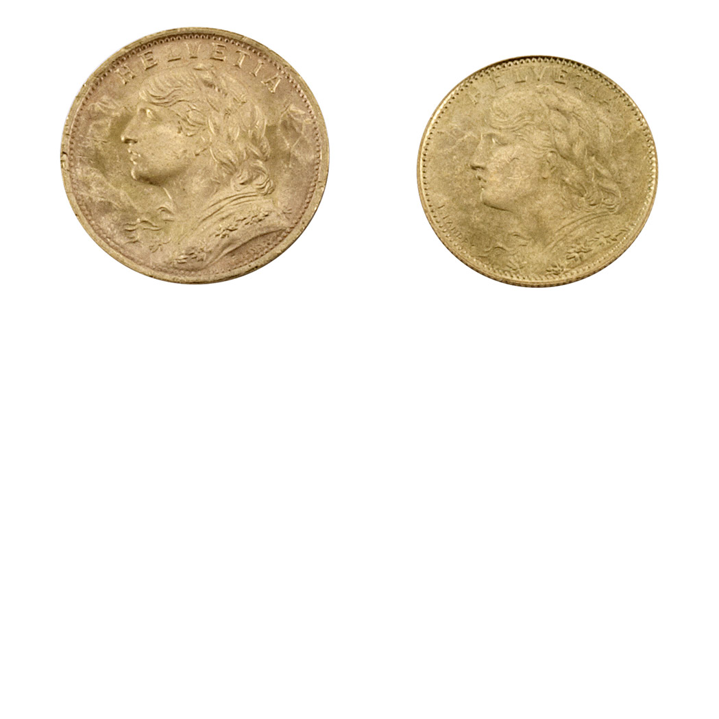 Appraisal: Switzerland Eleven Gold Coins Attractive Uncirculated examples comprising three francs