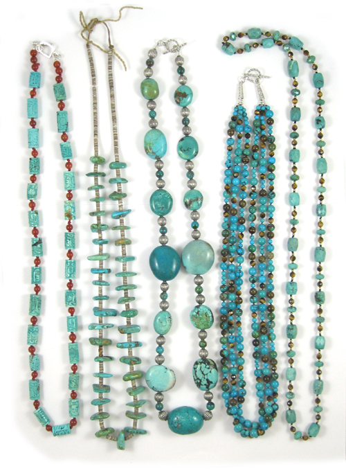 Appraisal: COLLECTION OF FIVE BEAD NECKLACES strung with beads including turquoise