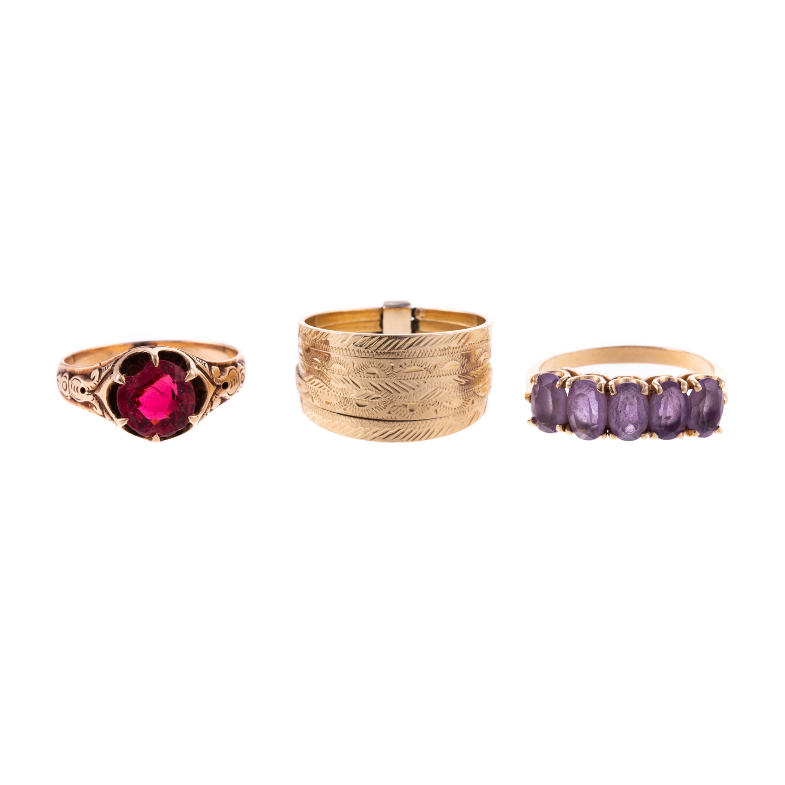 Appraisal: A TRIO OF RINGS IN K YELLOW GOLD K yellow