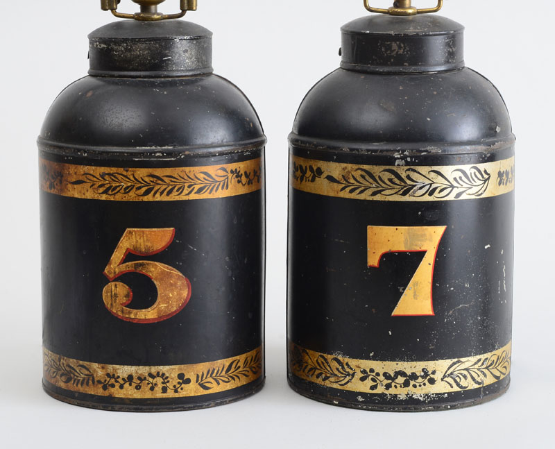 Appraisal: PAIR OF CHINESE EXPORT T LE PEINTE TEA CANISTERS MOUNTED