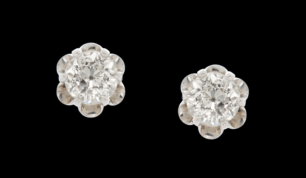 Appraisal: DIAMOND STUD EARRINGS K white gold prong Butter Cup setting