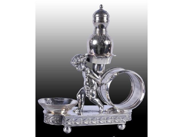 Appraisal: Walking Cherub Combination Set Description Walking cherub carries a silver-plated