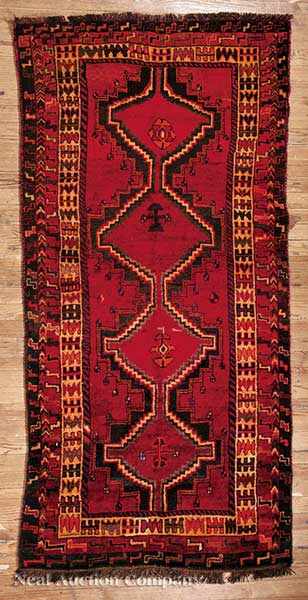 Appraisal: A Semi-Antique Kashkai Tribal Rug red ground central serrated diamond