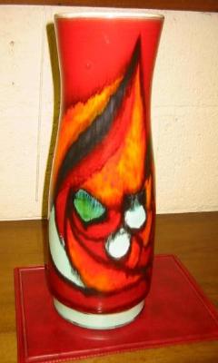 Appraisal: A POOLE DELPHIS WARE VASE in red orange and turquoise