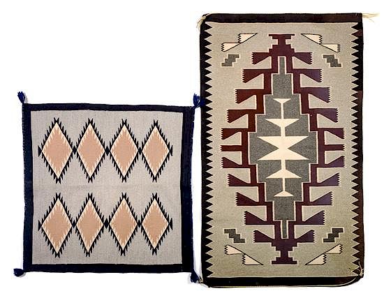 Appraisal: Two Gray Diamond Motif Navajo Rugs Largest x inches Two