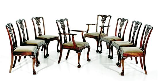 Appraisal: Georgian style carved mahogany dining chairs set of eight circa