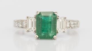 Appraisal: K Emerald and Diamond Ring K white gold emerald and