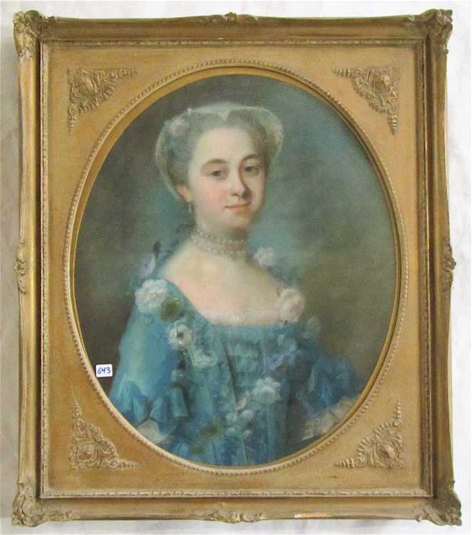 Appraisal: PASTEL ON CANVAS portrait of a noble woman with pearl