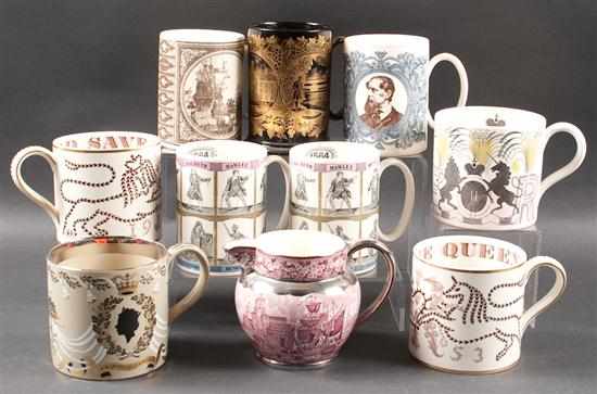 Appraisal: Nine assorted Wedgwood transfer decorated mugs and a Wedgwood silver