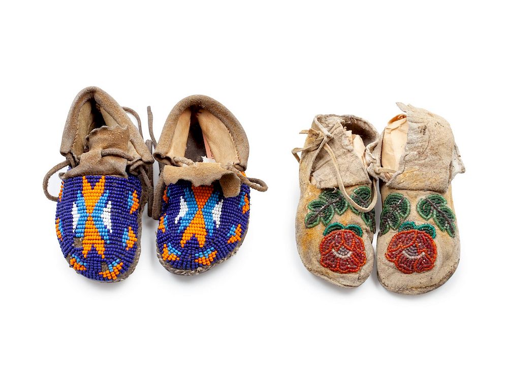 Appraisal: Two Pairs of Northern Plains Child's Beaded Hide Moccasins lengths