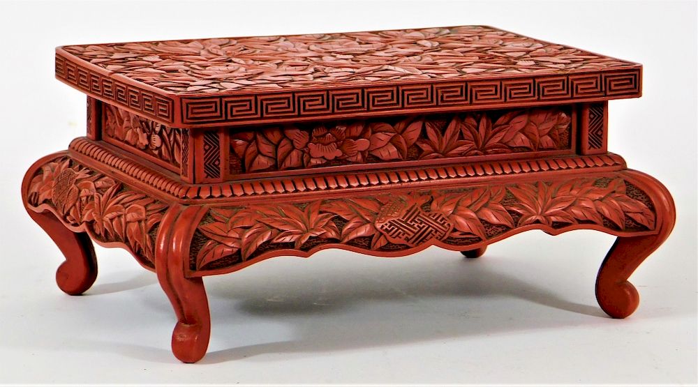 Appraisal: EXCEPTIONAL Chinese Cinnabar Carved Lacquer Stand China Qing Dynasty Diminutive