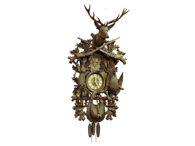 Appraisal: Massive Black Forest hand carved Jaeger cuckoo clock stag head