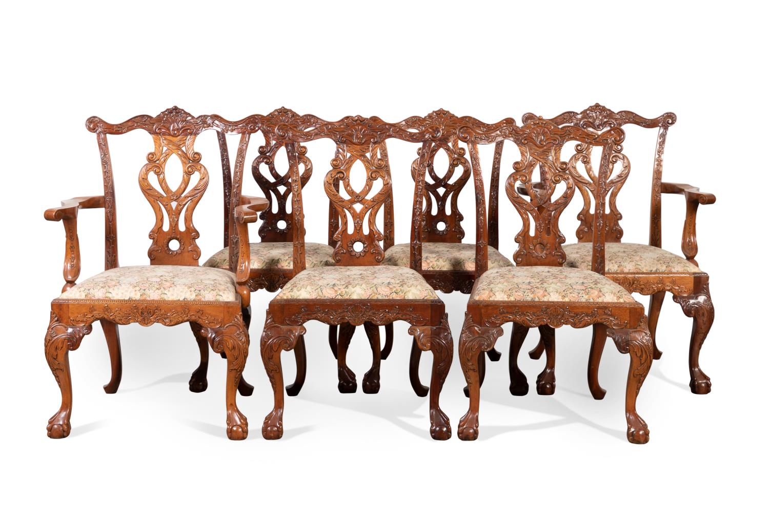 Appraisal: SET OF SIX CHIPPENDALE STYLE MAHOGANY CHAIRS Set of six