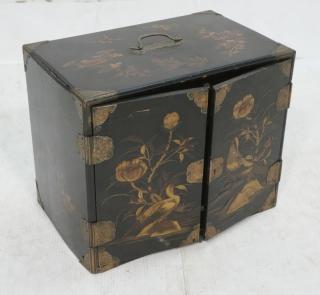 Appraisal: Black Lacquer Small Asian Chest Jewelry Box do Black Lacquer