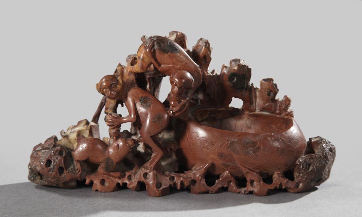 Appraisal: Kuang Hsu Elaborately Carved and Russet-Stained Soapstone Scholar's Desk Rinser