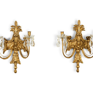 Appraisal: A Pair of Louis XVI Style Giltwood Two-Light Sconces th