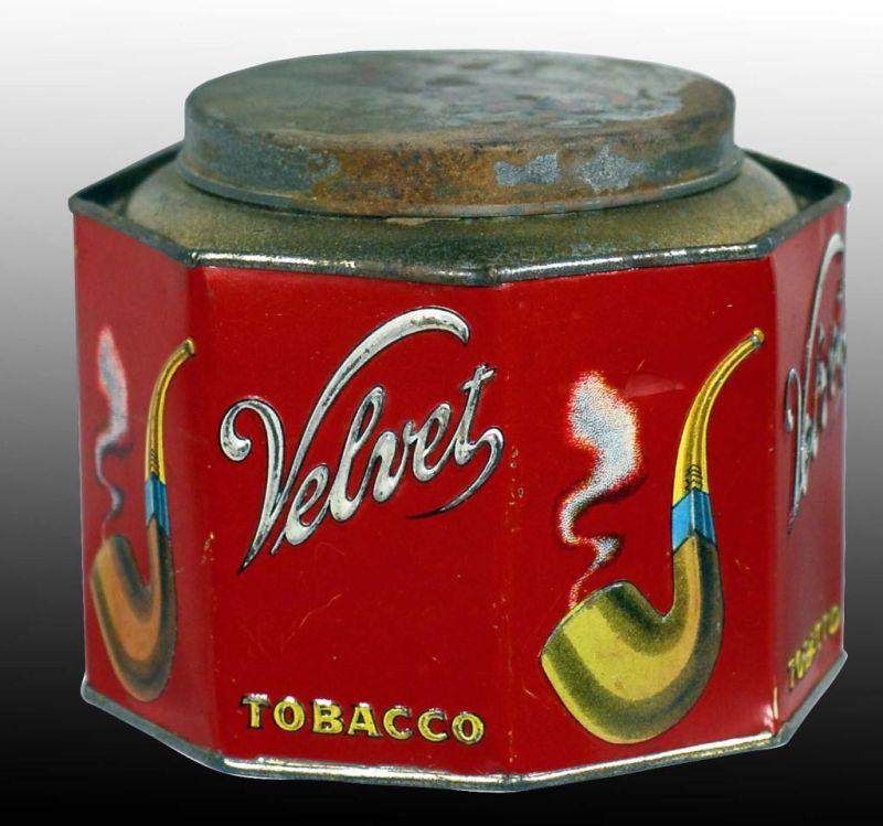 Appraisal: Velvet Octagon Tobacco Tin Description Stock owned by the Liggett