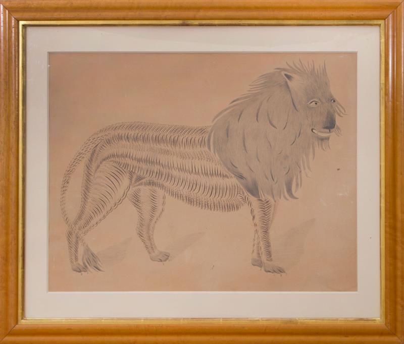 Appraisal: AMERICAN SCHOOL LION Ink on paper unsigned x in sheet