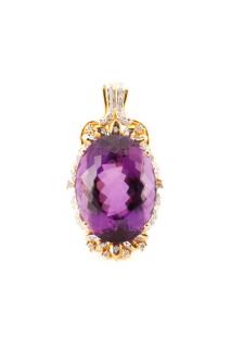 Appraisal: k Gold Amethyst Diamond Necklace Pendant A k yellow and