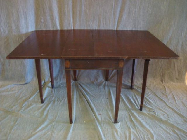 Appraisal: Mahogany Gateleg Inlaid Dining Table w leaves x closed open