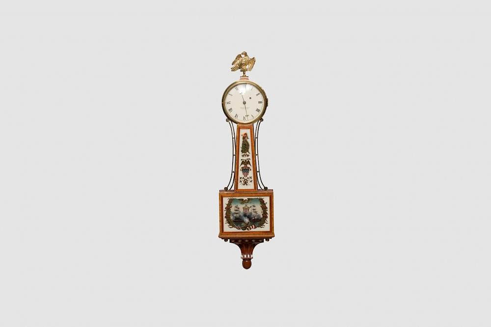 Appraisal: Foster Compos Mahogany Inlaid Banjo Clock Pembroke Mass Foster Compos