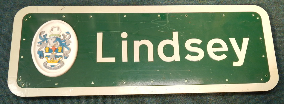 Appraisal: A Lincolnshire road sign for the District of Lindsey with