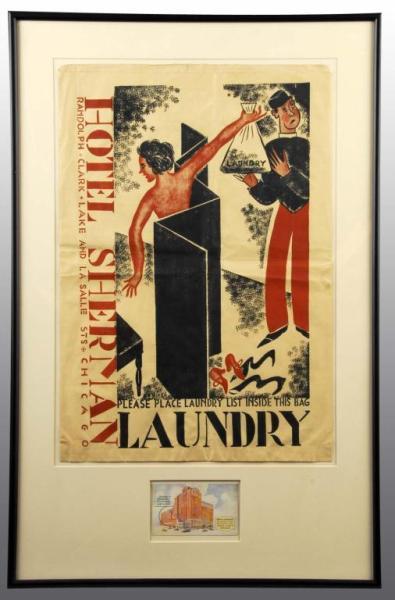 Appraisal: Hotel Sherman Laundry Bag Description Circa s Chicago Framed with