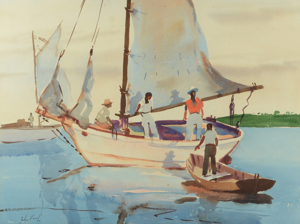 Appraisal: WARD John ''Off Shore Gossip'' depicting Bahamian fishermen in fishing