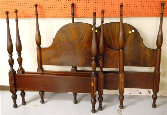 Appraisal: Pair twin bedsteads tall mahogany reeded post with arched headboard