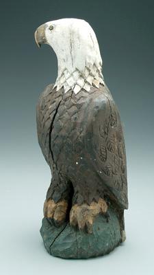 Appraisal: Carved and painted wooden eagle perched eagle with carved detail