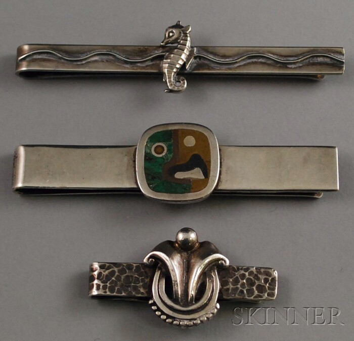 Appraisal: Three Sterling Silver Tie Bars or Money Clips a Los