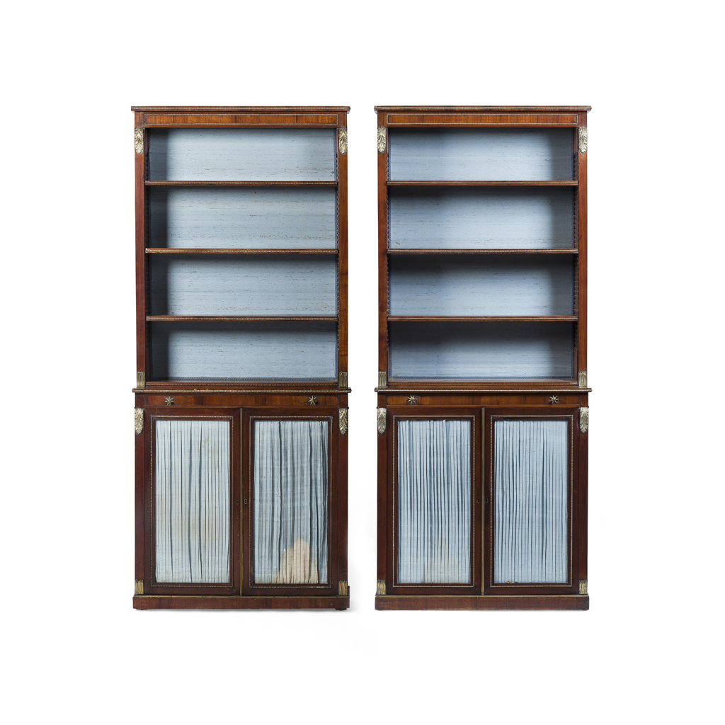 Appraisal: YPAIR OF REGENCY ROSEWOOD AND GILT METAL MOUNTED BOOKCASES EARLY